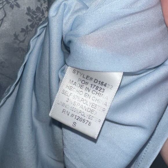 Momni Satin Floral Embroidered Mini Dress Baby Blue Pockets Size Small - Picture 5 of 6